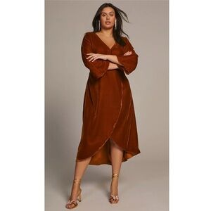 NWT Anthropologie Let Me Be Copper Brown Velvet Asymmetrical Dress 3X Formal